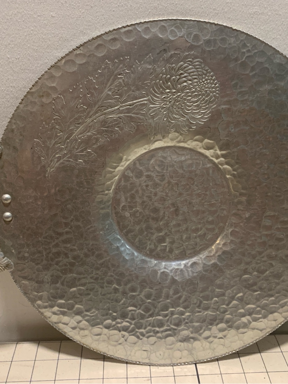 Vintage Trade Continental Hammered Aluminum Serving Tray - Chrysanthemum #619